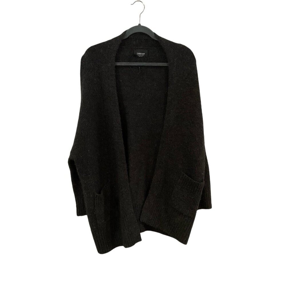 Zara Gray Oversize Open Boyfriend Cardigan Knit Sz Small Women’s Stretchy Pocket